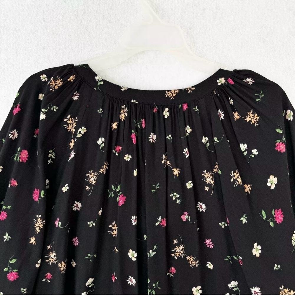 Old Navy Blouse Top Womens XL Black Multicolored Floral Poet Oversized Relax - Picture 8 of 15
